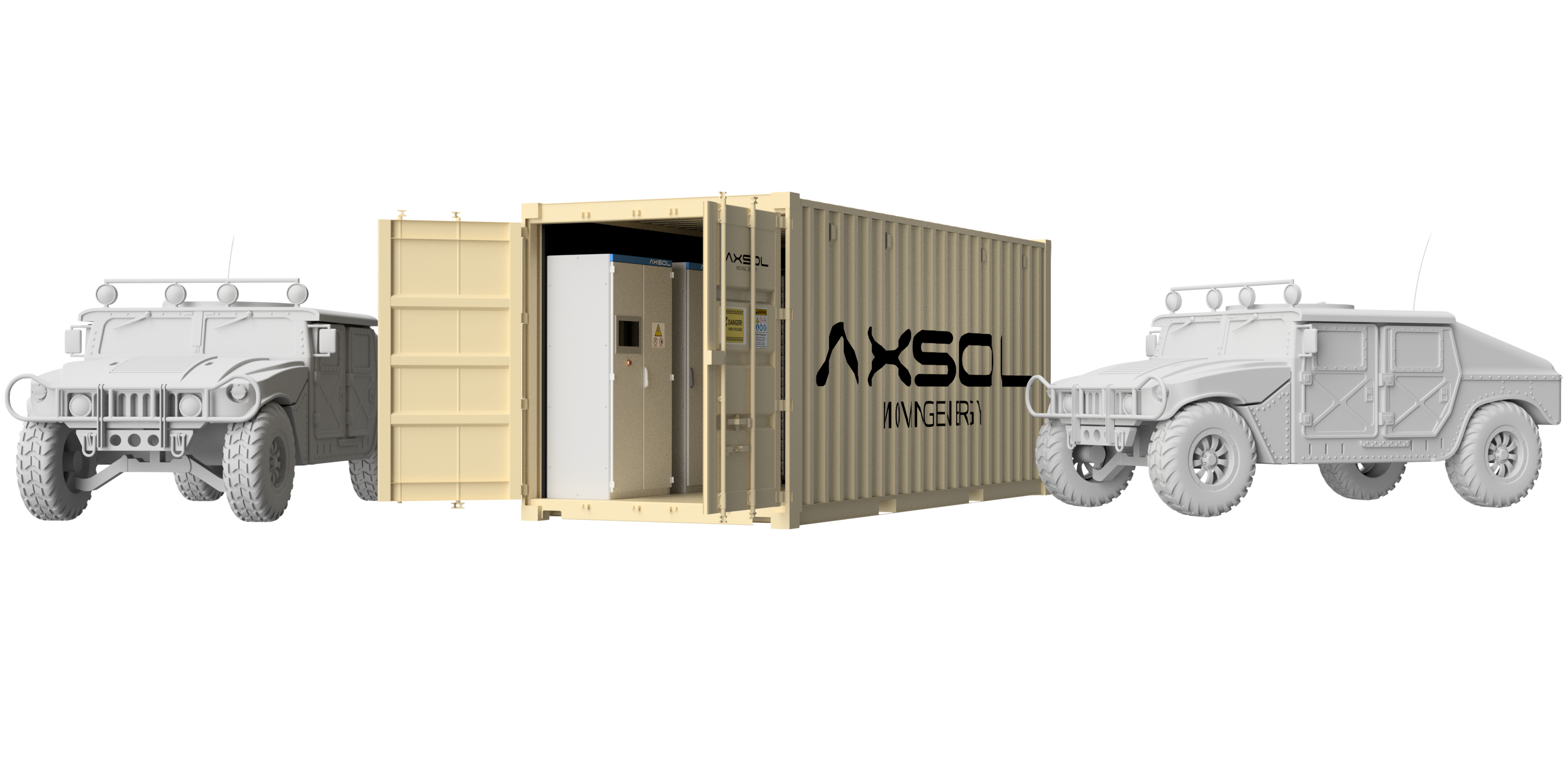 AXSOL Energy Container Solutions und ARVEY B2 und Hybrid Battery Systems Batteriespeicher für Militär und Einsatzkräfte